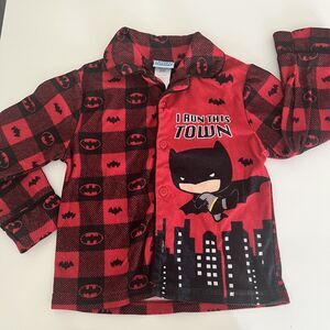 Justice League Batman 2Pc Pajama Set Boys 5T Red Flannel Plaid Batman Signal